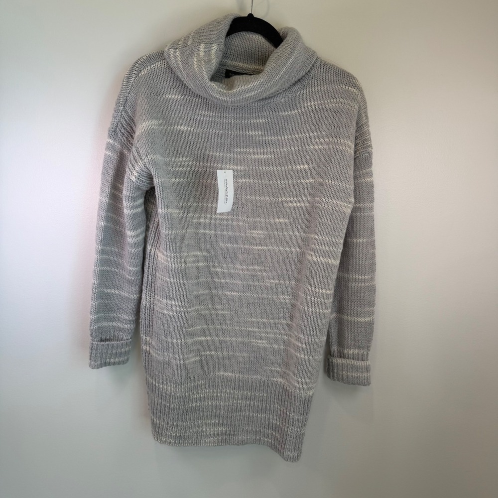 Banana Republic Merino Wool Blend Cowl Neck Tunic Sweater Tunic Gray Dye S NEW